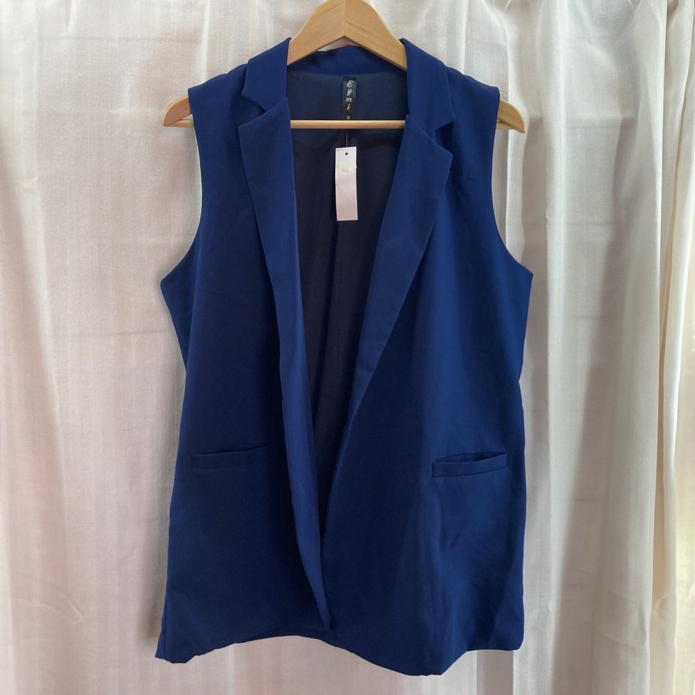 EYMI Women's Blue Sleeveless Lapel Vest Blazer Business Casual
